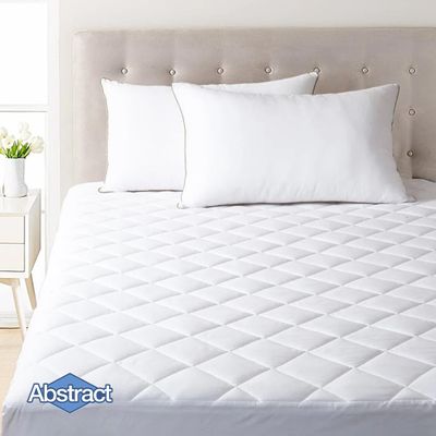 Abstract Quilted Fitted Mattress Cover - Breathable Soft Cotton Cooling Mattress Protector - Pillow Topper Bed Protector - 54"x75" Full, White