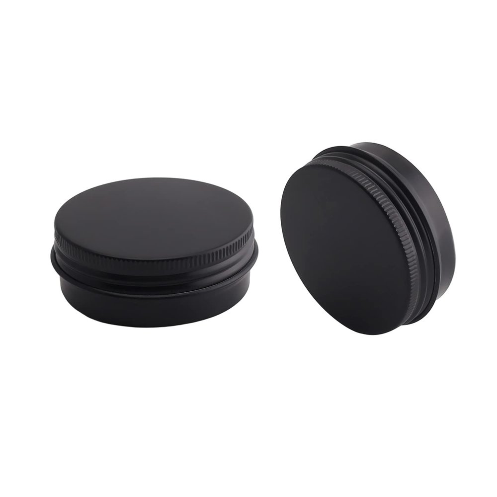 Othmro 2Pcs 1oz Metal Round Tins Aluminum Tin Cans Jar Refillable Containers 30ml Tin Cans Tin Bottles Containers with Screw Lid for Salve Spices Lip Balm Tea Candies Black 1.960.78in(DxH)