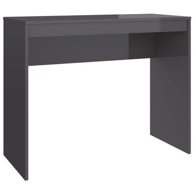 vidaXL 35.4" Engineered Wood Desk - Space-Saving and Modern Design, Easy to Clean, Suitable for Office and Home Use High Gloss Gray