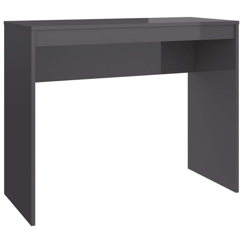 vidaXL 35.4" Engineered Wood Desk - Space-Saving and Modern Design, Easy to Clean, Suitable for Office and Home Use High Gloss Gray