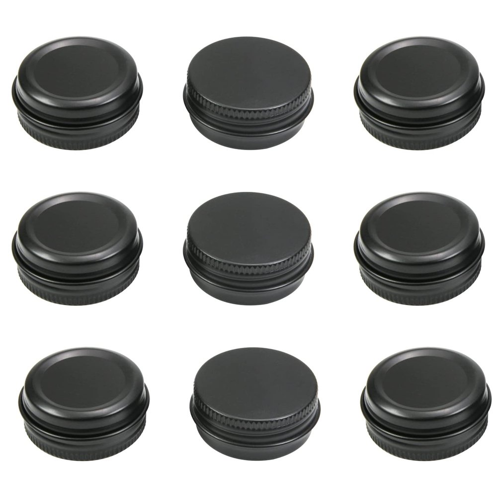 Othmro 18Pcs 0.5oz Metal Round Tins Aluminum Tin Cans Jar Refillable Containers 80ml Tin Cans Tin Bottles Containers with Screw Lid for Salve Spices Lip Balm Tea Candies Black 1.570.7inch