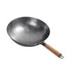 AIZYR Hand Hammered Wok, Carbon Steel Pow Wok - with Wooden and Steel Helper Handle, Traditional Round Bottom Wok, Non-Stick Pan,Earless,36cm view 2