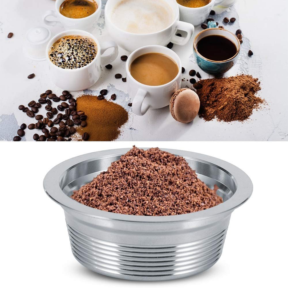 Reusable Refillable Coffee Capsule, Stainless Steel Coffee Capsule Cup Film Spoon Brush Set Fit for LAVAZZA A MODO MIO Coffee Machine