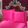 Comfort Bed Store Luxurious Soft Satin 5 Piece (1 Flat Sheet + 1 Fitted Sheet + 1 Duvet Cover + 2 Pillow Cases) Comfortable Bed Sheet Set with 18 inches Deep Pocket, Hot Pink, Queen view 2
