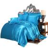 Comfort Bed Store Luxurious Soft Satin 5 Piece (1 Flat Sheet + 1 Fitted Sheet + 1 Duvet Cover + 2 Pillow Cases) Comfortable Bed Sheet Set with 18 inches Deep Pocket, Turquoise Blue, Queen view 1