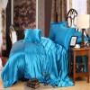 Comfort Bed Store Luxurious Soft Satin 5 Piece (1 Flat Sheet + 1 Fitted Sheet + 1 Duvet Cover + 2 Pillow Cases) Comfortable Bed Sheet Set with 18 inches Deep Pocket, Turquoise Blue, Queen view 3