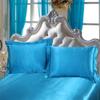 Comfort Bed Store Luxurious Soft Satin 5 Piece (1 Flat Sheet + 1 Fitted Sheet + 1 Duvet Cover + 2 Pillow Cases) Comfortable Bed Sheet Set with 18 inches Deep Pocket, Turquoise Blue, Queen view 4