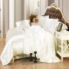 Comfort Bed Store Luxurious Soft Satin 5 Piece (1 Flat Sheet + 1 Fitted Sheet + 1 Duvet Cover + 2 Pillow Cases) Comfortable Bed Sheet Set with 18 inches Deep Pocket, Ivory, Queen view 3