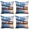 Ambesonne New York City Decorative Throw Pillow Case Pack of 4, Kennedy Triboro Bridge in Queens New York Manhattan River Scenery, Cushion Cover for Couch Living Room Car, 20", Orange Peach view 1