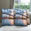 Ambesonne New York City Decorative Throw Pillow Case Pack of 4, Kennedy Triboro Bridge in Queens New York Manhattan River Scenery, Cushion Cover for Couch Living Room Car, 16", Orange Peach view 1