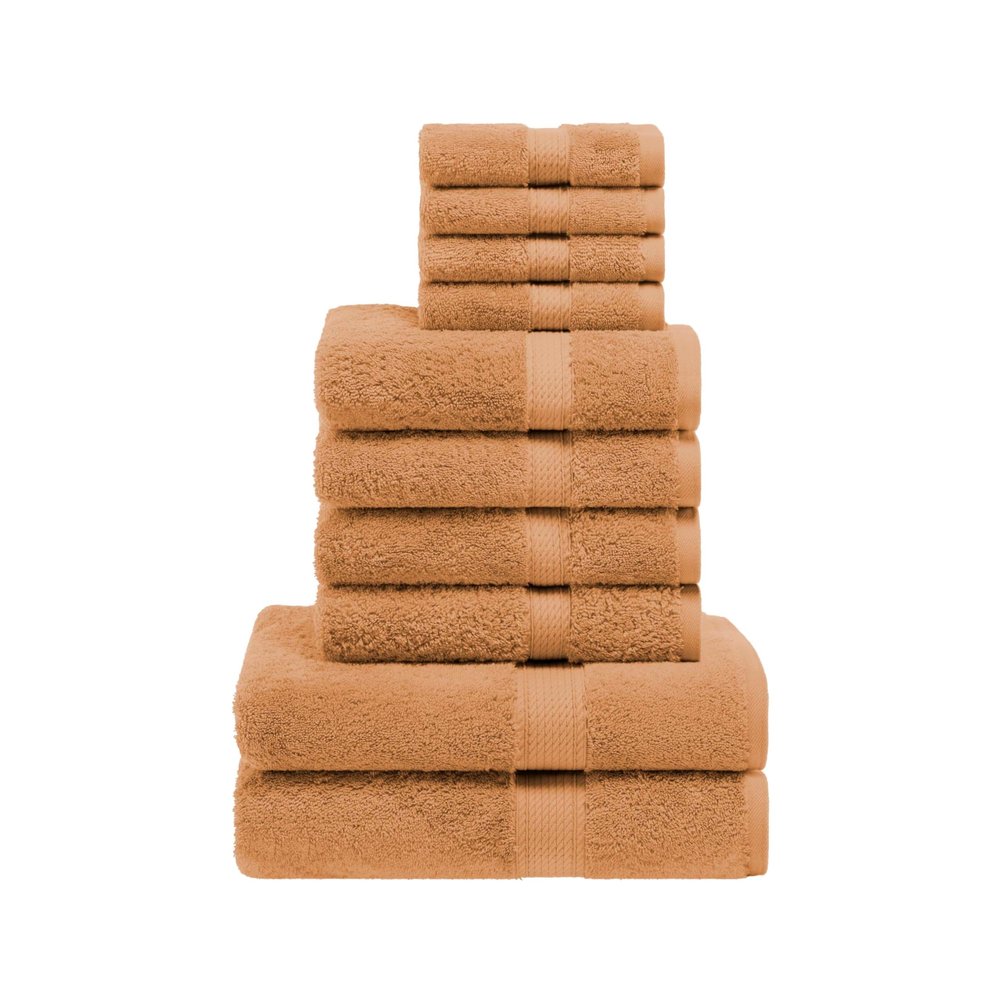 BLUENILEMILLS Premium Towel Collection, Egyptian Cotton Towels for Shower and Bathroom Assorted 10-Piece Towel Set, 30" x 55", 20" x 30", 13" x 13", Rust by Blue Nile Mills