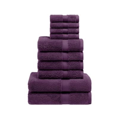 BLUENILEMILLS Premium Towel Collection, Egyptian Cotton Towels for Shower and Bathroom Assorted 10-Piece Towel Set, 30" x 55", 20" x 30", 13" x 13", Plum by Blue Nile Mills