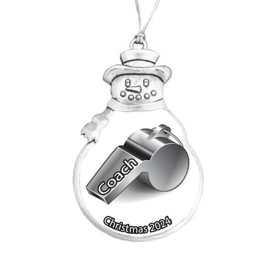 Coach Whistle Christmas Ornament Choose Snowman Snowflake or Bulb (Snowman)