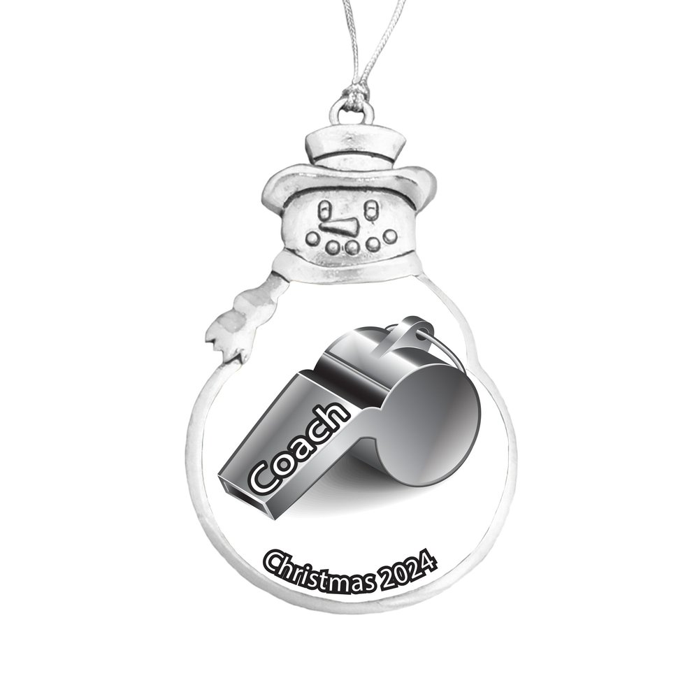 Coach Whistle Christmas Ornament Choose Snowman Snowflake or Bulb (Snowman)