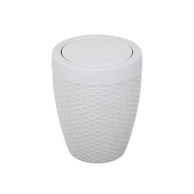 Addis 518367 Faux Rattan Round Swing Lid Bathroom Bin, Light Grey, 5 Litre