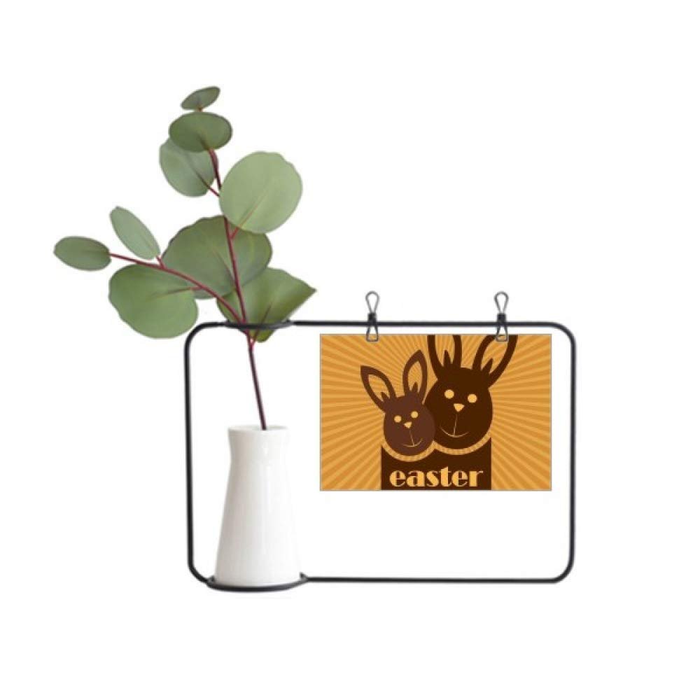 DIYthinker Easter Religion Festival Brown Bunny Pattern Metal Picture Frame Ceramic Vase Decor