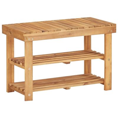 vidaXL Compact Shoe Rack - Solid Acacia Wood, 2-Shelf Storage Organizer/Bench, Natural Wood Color, Rustic Design, Easy Assembly, with Outstanding Durability, 27.5"x12.5"x18.1" Dimensions