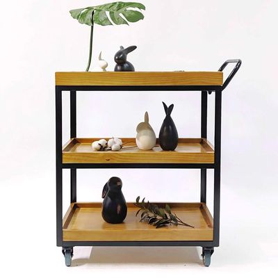 3 Tier Rolling Utility Storage Cart Wine Beverage Rolling Wood and Metal Wine Rack with Wheels Kitchen Bar Dining Room Tea Wine Holder Serving Cart