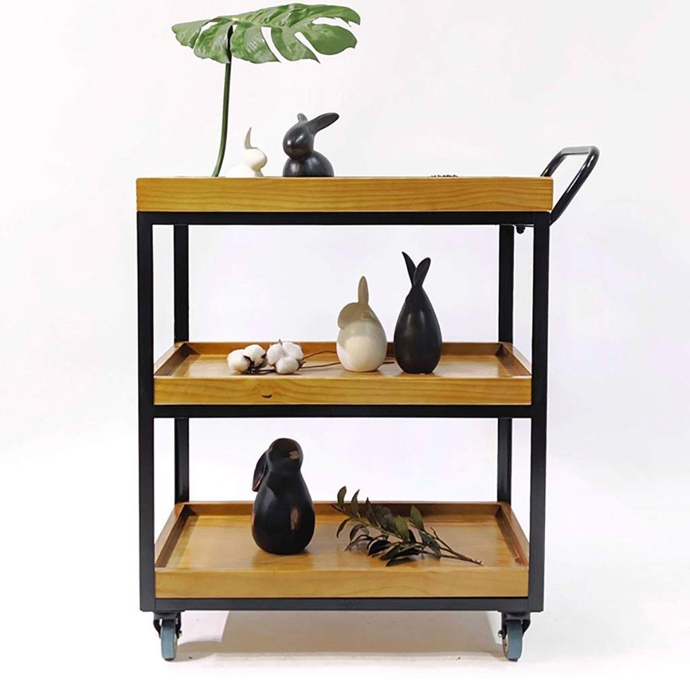 3 Tier Rolling Utility Storage Cart Wine Beverage Rolling Wood and Metal Wine Rack with Wheels Kitchen Bar Dining Room Tea Wine Holder Serving Cart