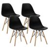 CangLong Modern Mid-Century Shell Lounge Plastic Natural Wooden Legs for Kitchen, Dining, Bedroom, Living Room Side Chairs, Set of 4, Black view 1