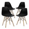 CangLong Modern Mid-Century Shell Lounge Plastic Natural Wooden Legs for Kitchen, Dining, Bedroom, Living Room Side Chairs, Set of 4, Black view 4