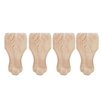 4pcs Solid Wood Furniture Legs Wood Carved Sofa Couch Chair Ottoman Loveseat Table Cabinet Furniture Wood Legs Wood Unfinished Carved Feet(15x6cm)