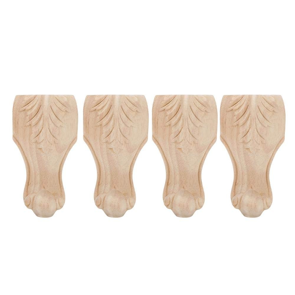 4pcs Solid Wood Furniture Legs Wood Carved Sofa Couch Chair Ottoman Loveseat Table Cabinet Furniture Wood Legs Wood Unfinished Carved Feet(15x6cm)
