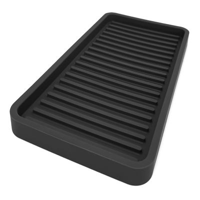 Happitasa Silicone Kitchen Sink Organizer Tray, Sponge Holder and Countertop Protector | Bathroom and Kitchen Soap Dish and Dispenser Tray (Black, 10"x5.25")