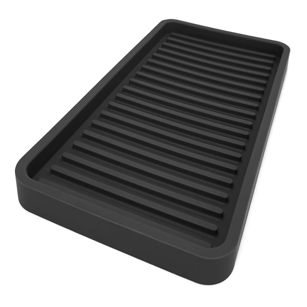 Happitasa Silicone Kitchen Sink Organizer Tray, Sponge Holder and Countertop Protector | Bathroom and Kitchen Soap Dish and Dispenser Tray (Black, 10"x5.25")