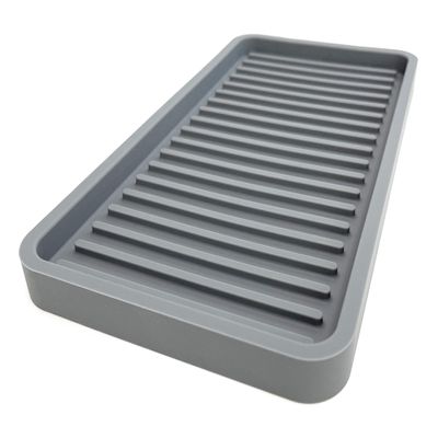 Happitasa Silicone Kitchen Sink Organizer Tray, Sponge Holder and Countertop Protector | Bathroom and Kitchen Soap Dish and Dispenser Tray (Grey, 10"x5.25")