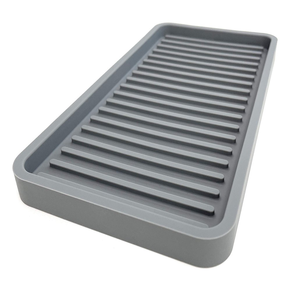 Happitasa Silicone Kitchen Sink Organizer Tray, Sponge Holder and Countertop Protector | Bathroom and Kitchen Soap Dish and Dispenser Tray (Grey, 10"x5.25")