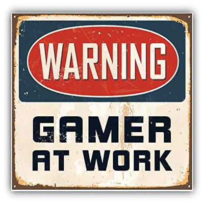 MAGNET Warning Gamer At Work Vintage Metal Sign Vinyl Magnet Bumper Refrigerator Sticker Magnet Flexible Reuseable Magnetic Vinyl 5"