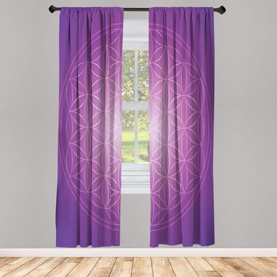 Ambesonne Abstract Window Curtains, Flower of Life in Vibrant Psychedelic Tones Love Soul Display, Lightweight Decorative 2-Panel Set & Rod Pocket, Pair of - 28" x 95", Fuchsia Purple