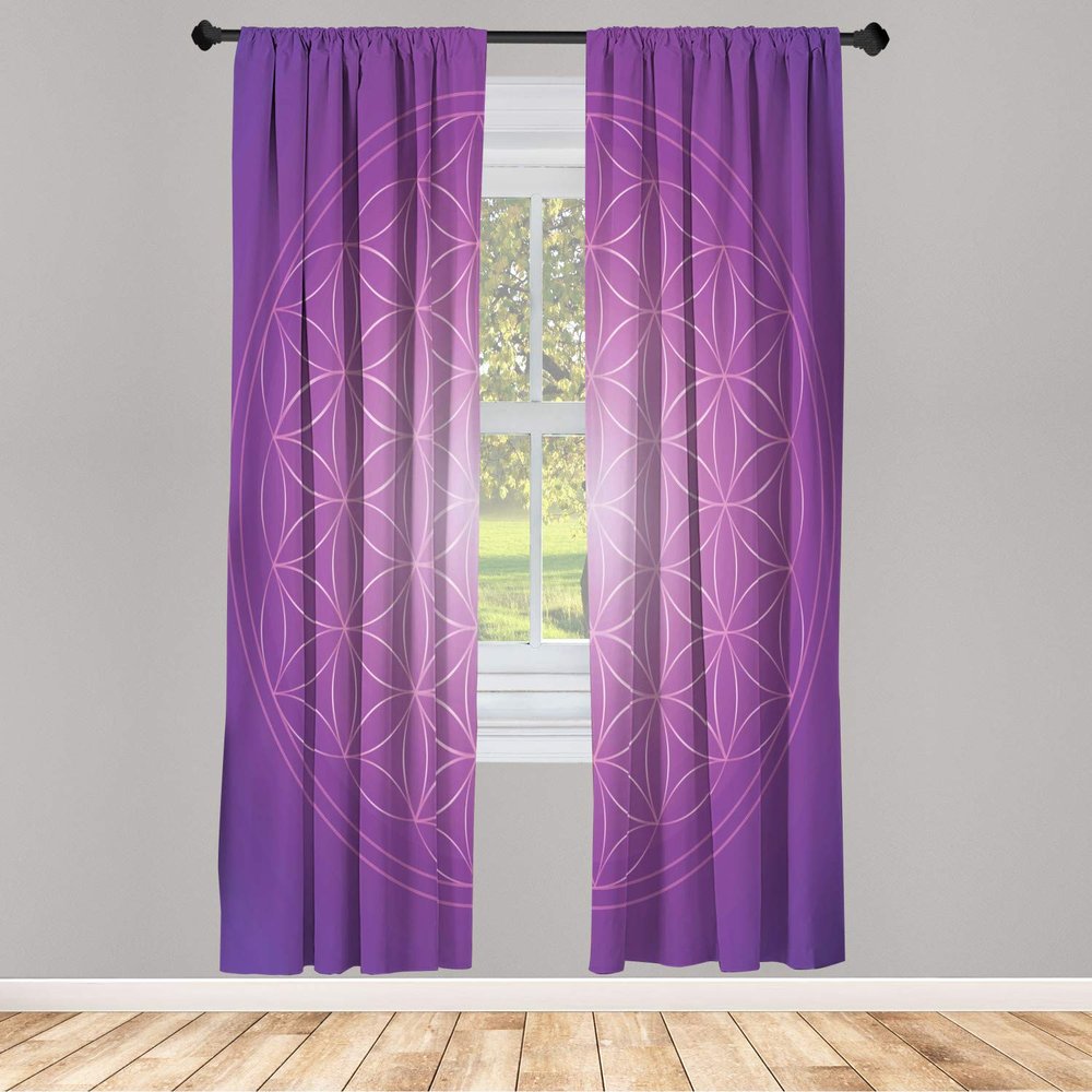 Ambesonne Abstract Window Curtains, Flower of Life in Vibrant Psychedelic Tones Love Soul Display, Lightweight Decorative 2-Panel Set & Rod Pocket, Pair of - 28" x 95", Fuchsia Purple