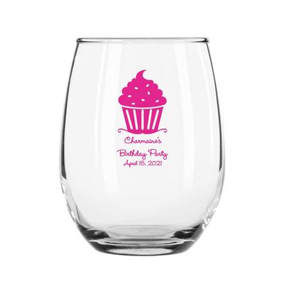 144 Pack Cupcake Swirl Fuchsia Stemless 9 oz Wine Glass