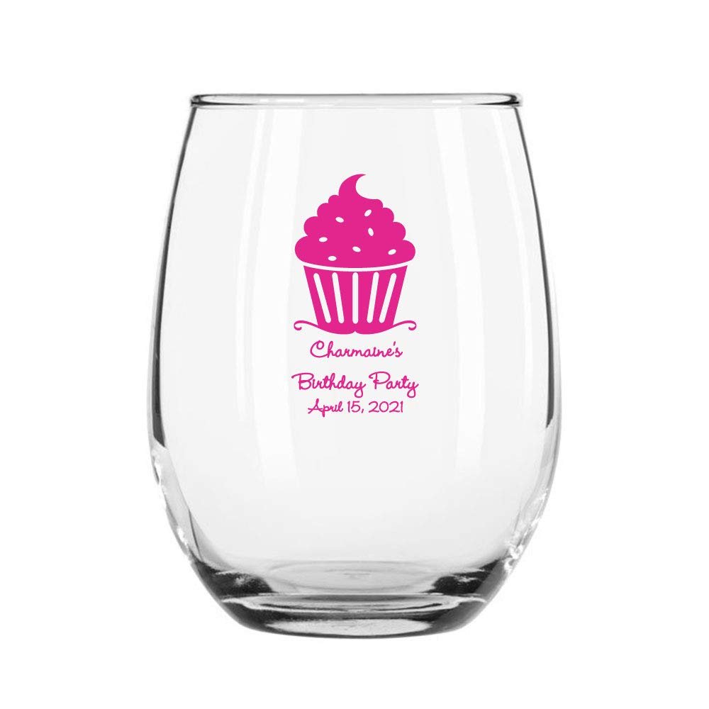 144 Pack Cupcake Swirl Fuchsia Stemless 9 oz Wine Glass