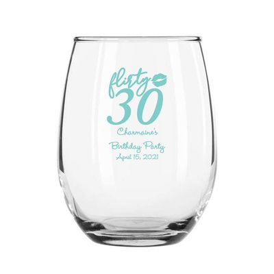 144 Pack Flirty Thirty Robin Egg Stemless 9 oz Wine Glass