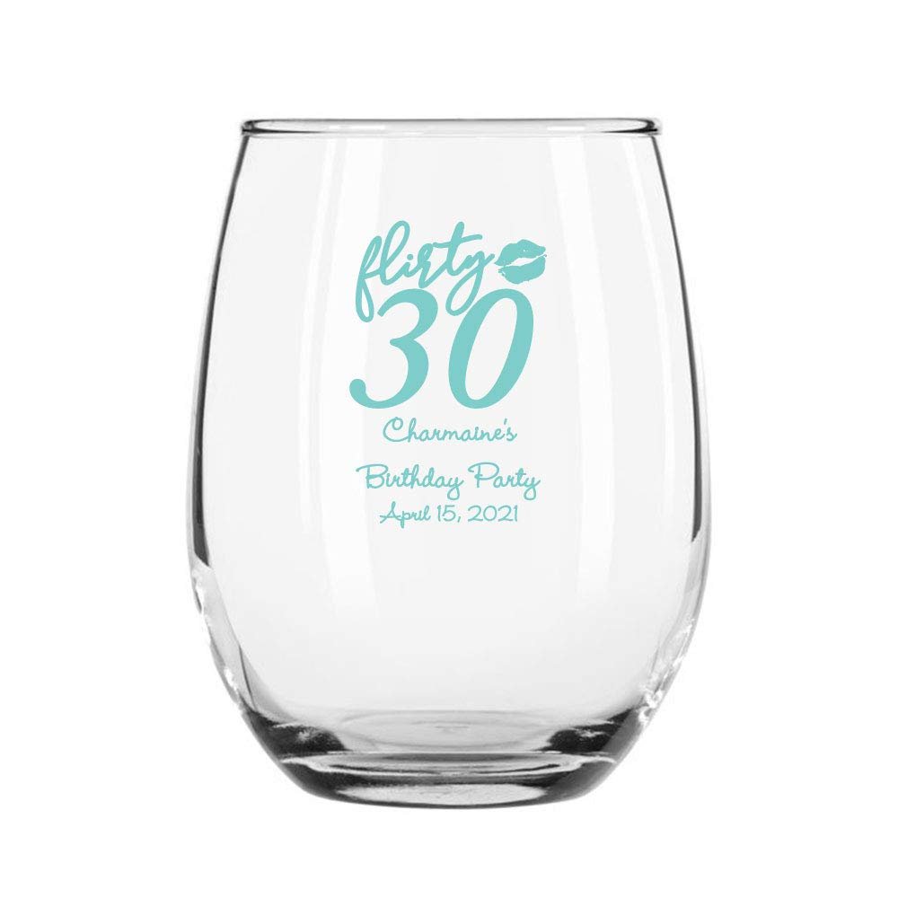 144 Pack Flirty Thirty Robin Egg Stemless 9 oz Wine Glass