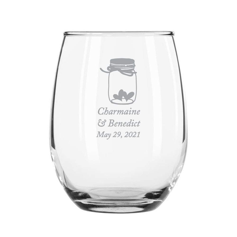 144 Pack Mason Jar Hearts Silver Stemless 9 oz Wine Glass