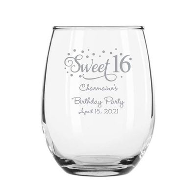 72 Pack Sweet Sixteen Stars Silver Stemless 9 oz Wine Glass