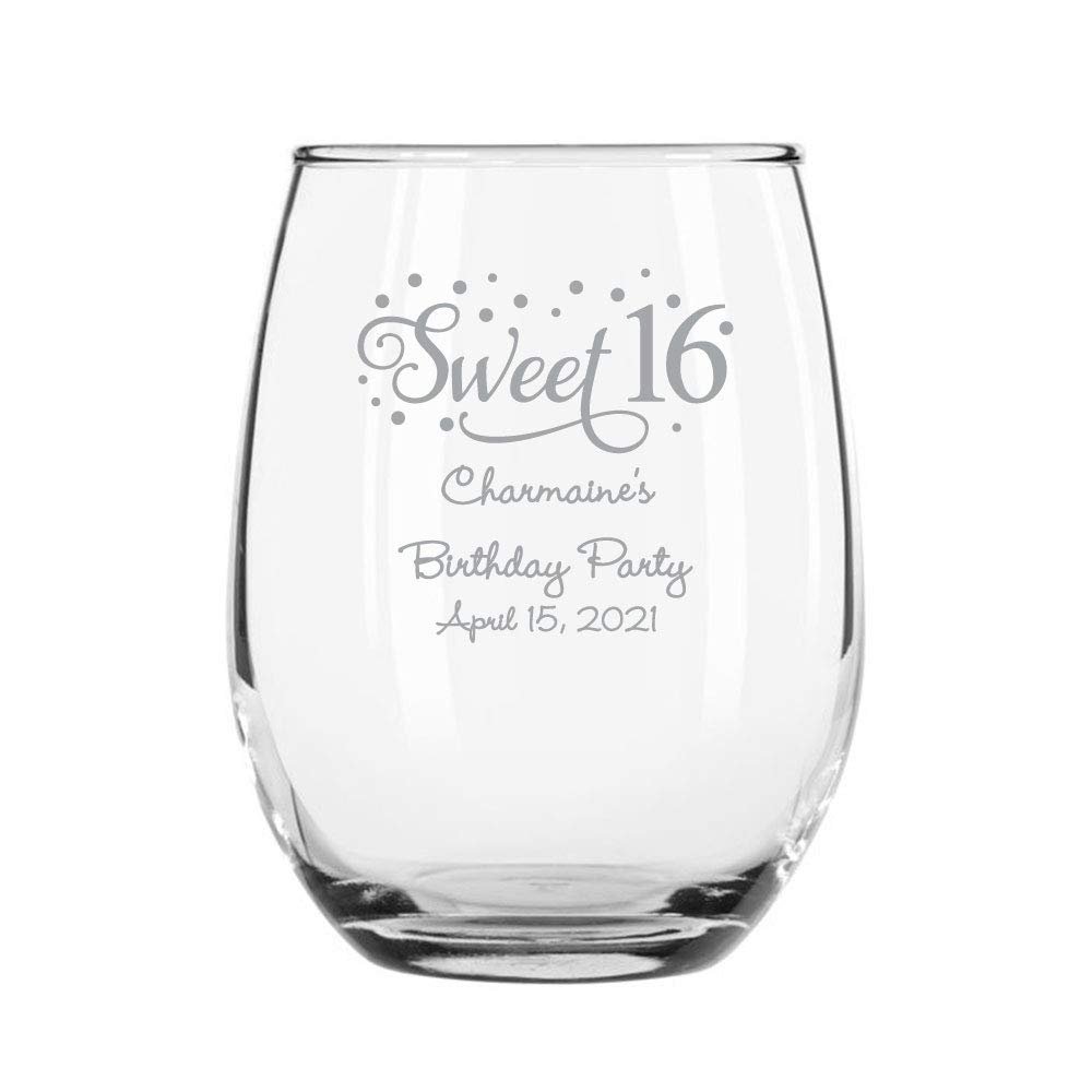24 Pack Sweet Sixteen Stars Silver Stemless 9 oz Wine Glass