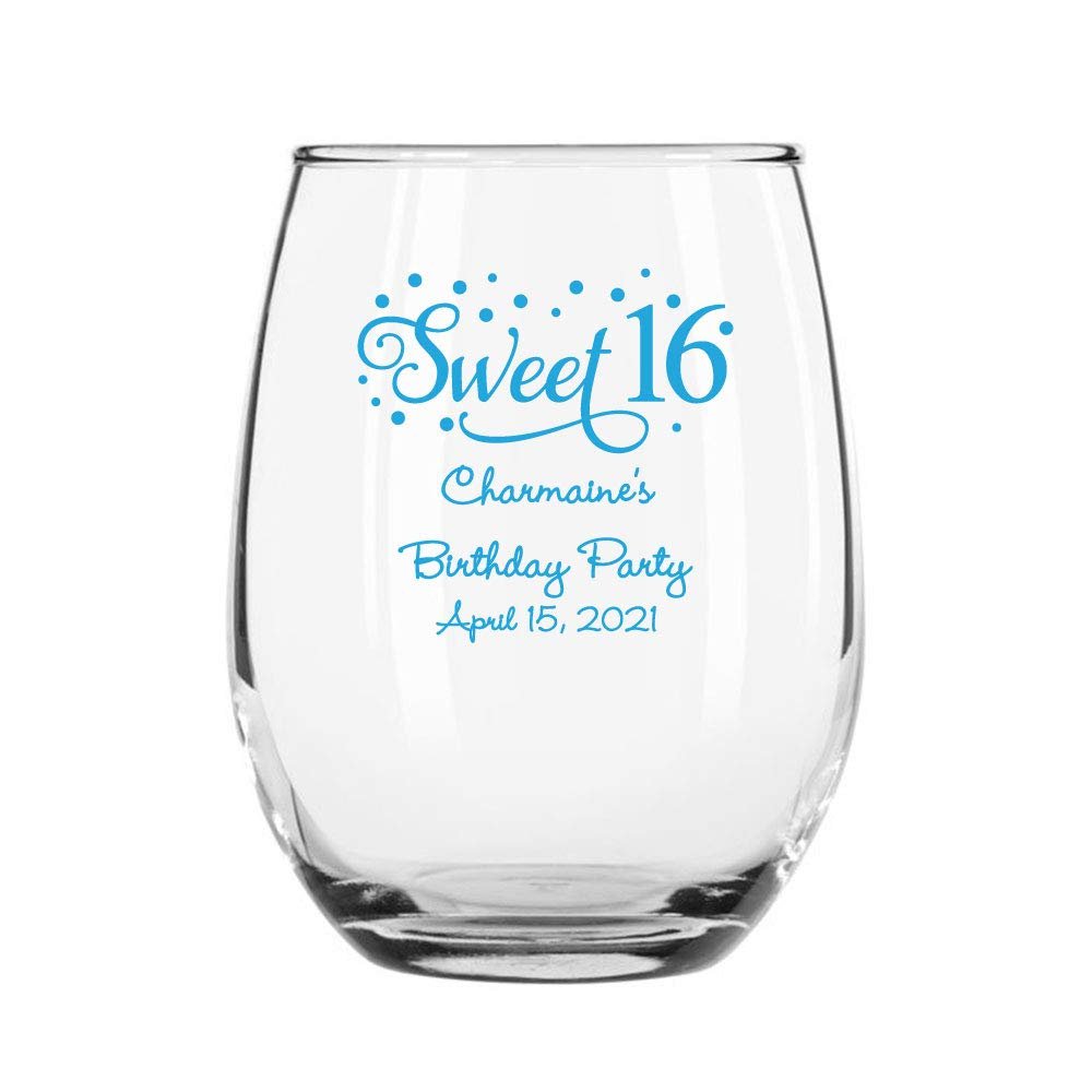 72 Pack Sweet Sixteen Stars Blue Stemless 9 oz Wine Glass