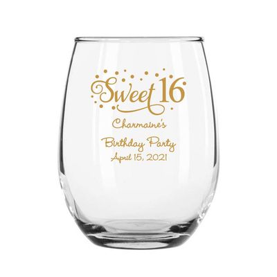 48 Pack Sweet Sixteen Stars Gold Stemless 9 oz Wine Glass