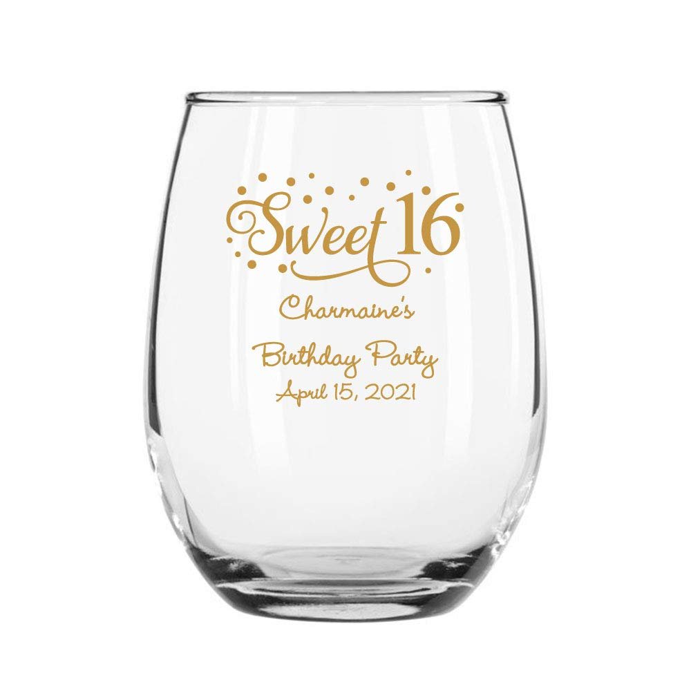 48 Pack Sweet Sixteen Stars Gold Stemless 9 oz Wine Glass