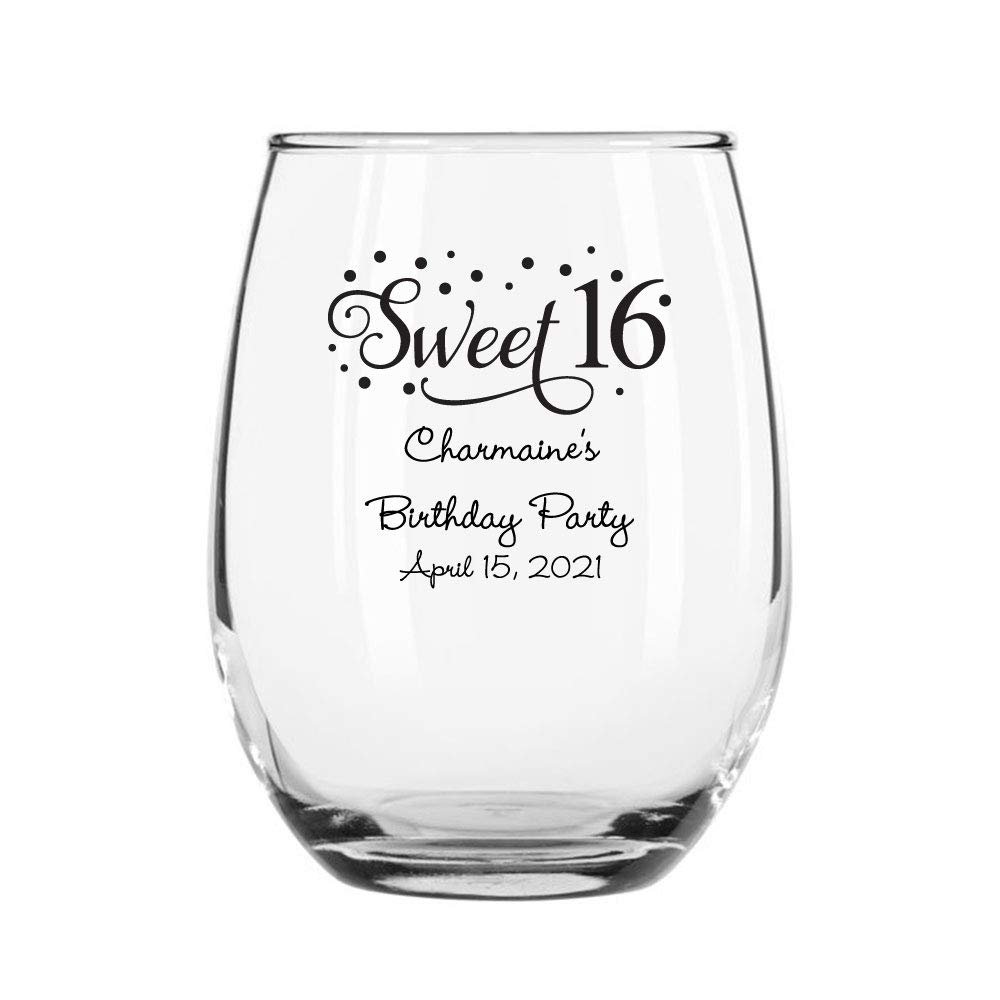 24 Pack Sweet Sixteen Stars Black Stemless 9 oz Wine Glass