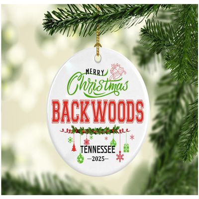 Backwoods Tennessee Christmas Ornament 2025 Travel Souvenir City Ornament Vacation Memory Holiday Decoration Hometown Pride Travelers Families Friends Keepsake Rustic 3" White