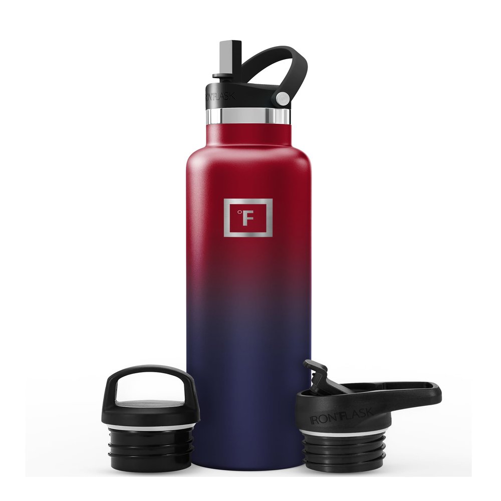 IRON FLASK Camping & Hiking Hydration Flask with Straw, BPA-Free Insulated Stainless Steel Sports Water Bottle - 24 oz Dark Rainbow