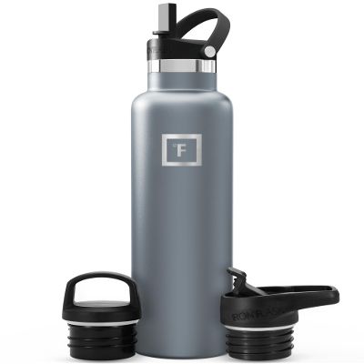 IRON FLASK Camping & Hiking Hydration Flask with Straw, BPA-Free Insulated Stainless Steel Sports Water Bottle - 24 oz Graphite
