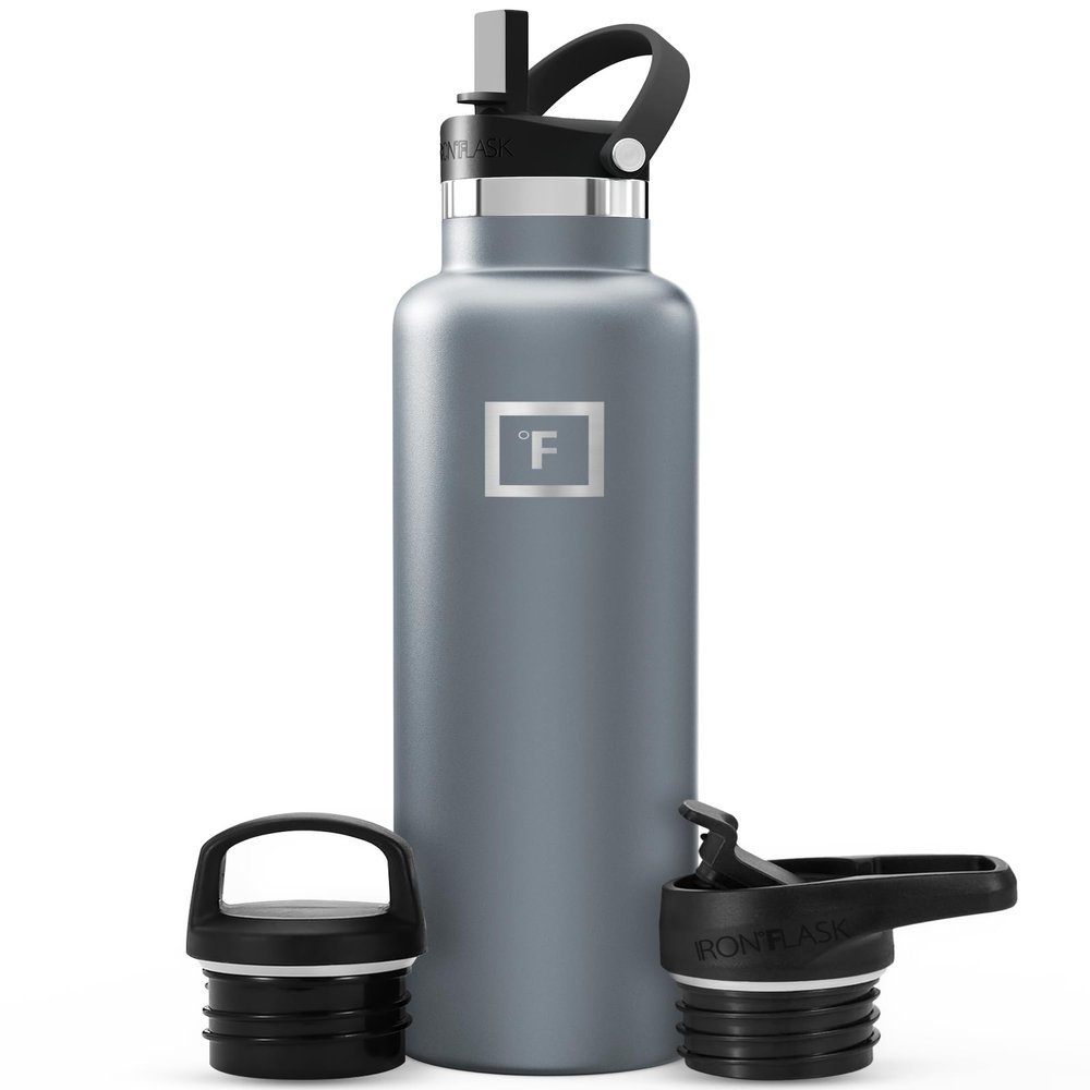 IRON FLASK Camping & Hiking Hydration Flask with Straw, BPA-Free Insulated Stainless Steel Sports Water Bottle - 24 oz Graphite
