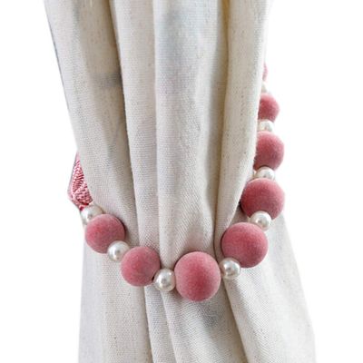 1 Pair Luxurious Decorative Beaded Curtain Tiebacks Holdbacks Simple Curtain Bandage Bead Curtain Rope Tiebacks Drapery Tie Backs Curtain Buckle (Pink)